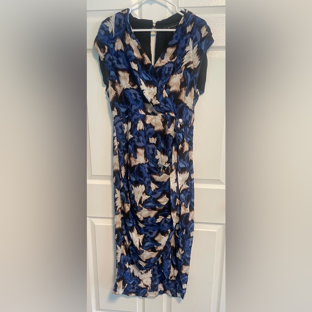 White House Black Market Asymmetrical Blue and Cream Dress